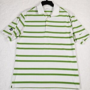 Nike Polo Shirt Mens Large White Green Striped Performance Fit Dry Paw Logo Golf